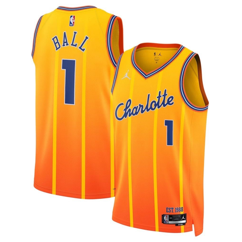 Men Charlotte Hornets #1 Ball Orange City Edition Season 2026 NBA Jersey